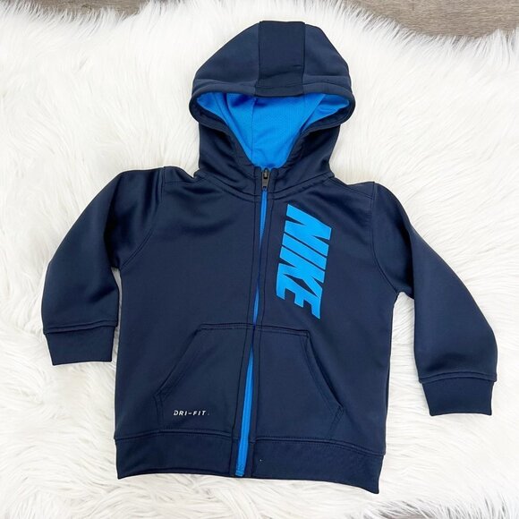 Nike Baby Toddler 18 Months Navy Fleece Lined Full Zip Hooded Jacket Dri-Fit - Picture 1 of 8